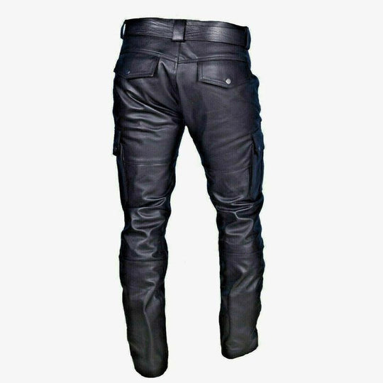 Men's Vintage Multi-Pocket Slim Fit Faux Leather Pants (Belt Excluded) DTT25082010