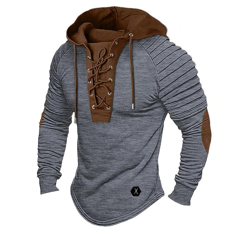 Men's Casual Solid Color Lace-Up Hooded Sweatshirt 9268189200568