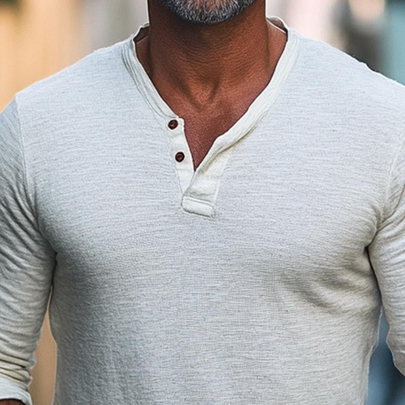 Men's Cotton Blend Henley Neck Long Sleeve T-Shirt 9879657939128