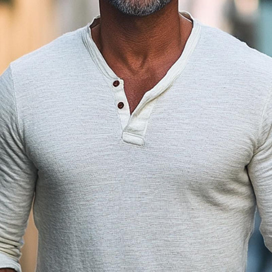 Men's Cotton Blend Henley Neck Long Sleeve T-Shirt 9879657939128