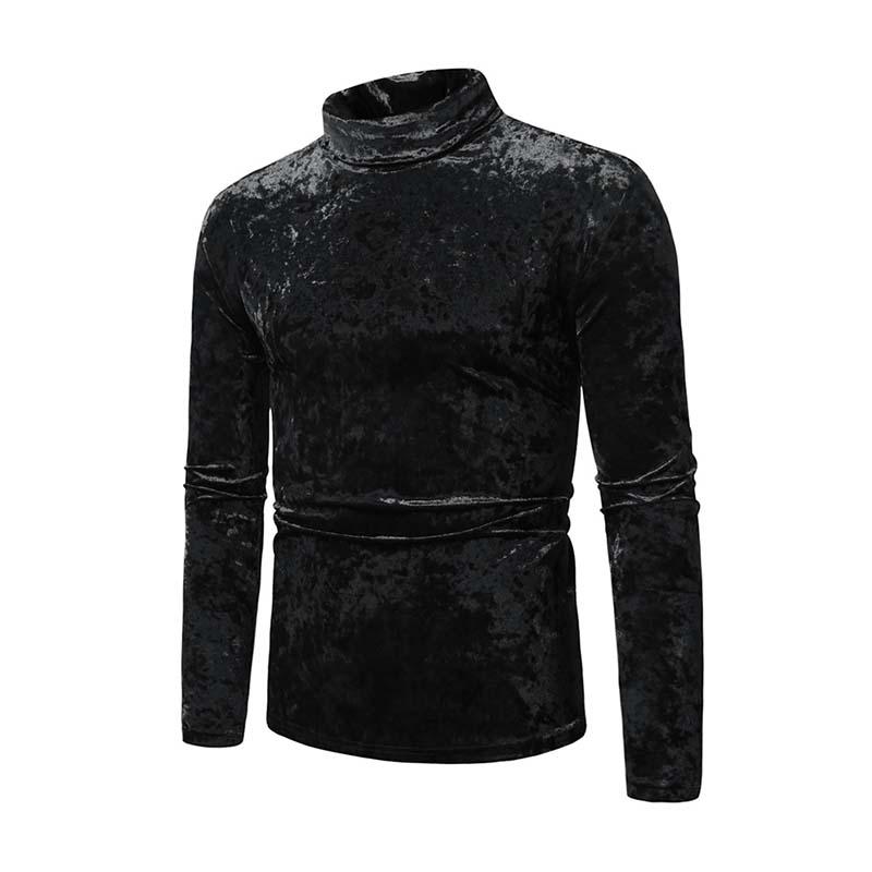 Men's Classic Retro Casual Turtleneck Suede Slim Long Sleeve T-Shirt 9261141622968
