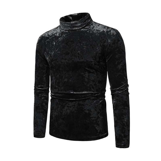 Men's Classic Retro Casual Turtleneck Suede Slim Long Sleeve T-Shirt 9261141622968
