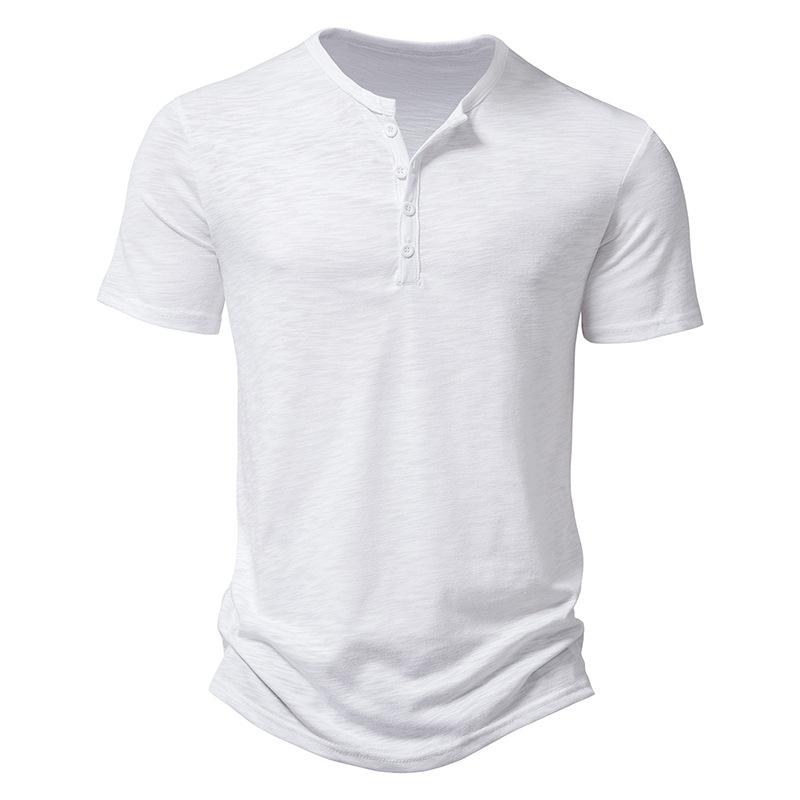Men's Slub Cotton Henley Collar Short Sleeve T-shirt 9261127532728