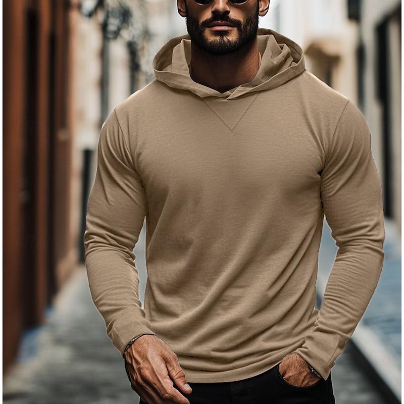 Men's Casual Solid Color Hooded Long Sleeve T-Shirt 9261140836536