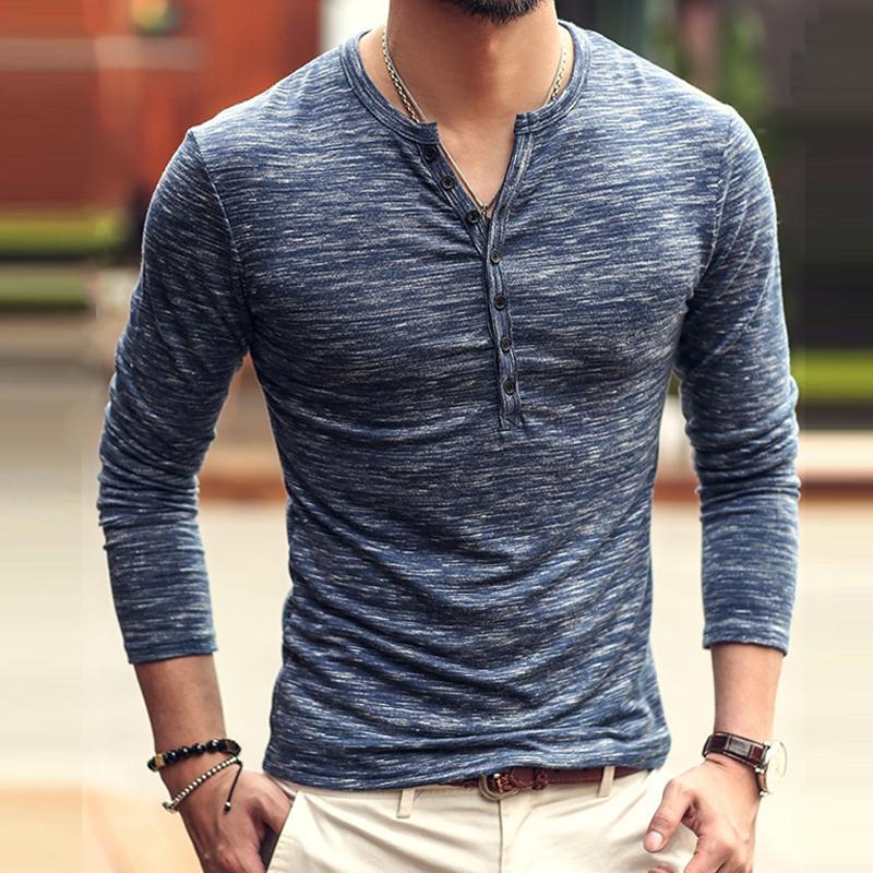 Men's Round Neck Solid Color Henley Shirt 9261122257080