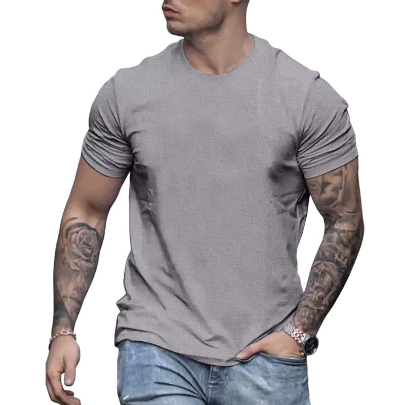Men's Round Neck Solid Color Casual Short-sleeved T-shirt 9261141164216