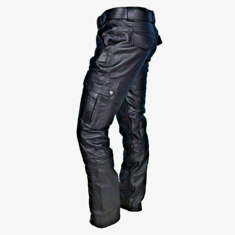 Men's Vintage Multi-Pocket Slim Fit Faux Leather Pants (Belt Excluded) DTT25082010