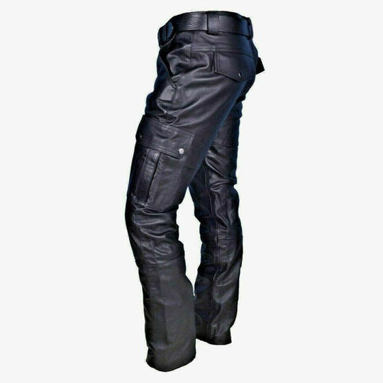 Men's Vintage Multi-Pocket Slim Fit Faux Leather Pants (Belt Excluded) DTT25082010