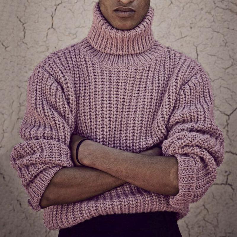 Men's Casual Solid Color Turtleneck Thick Pullover Chunky Knit Sweater 9262177255608