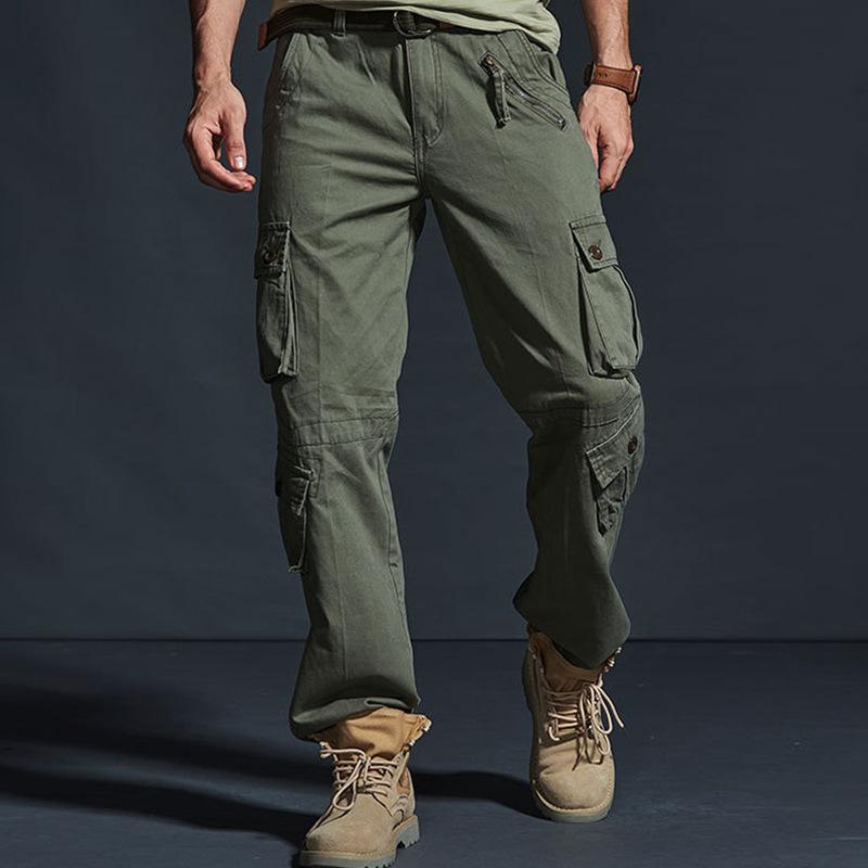 Men's Solid Loose Multi-pocket Cotton Cargo Pants 9261766934712