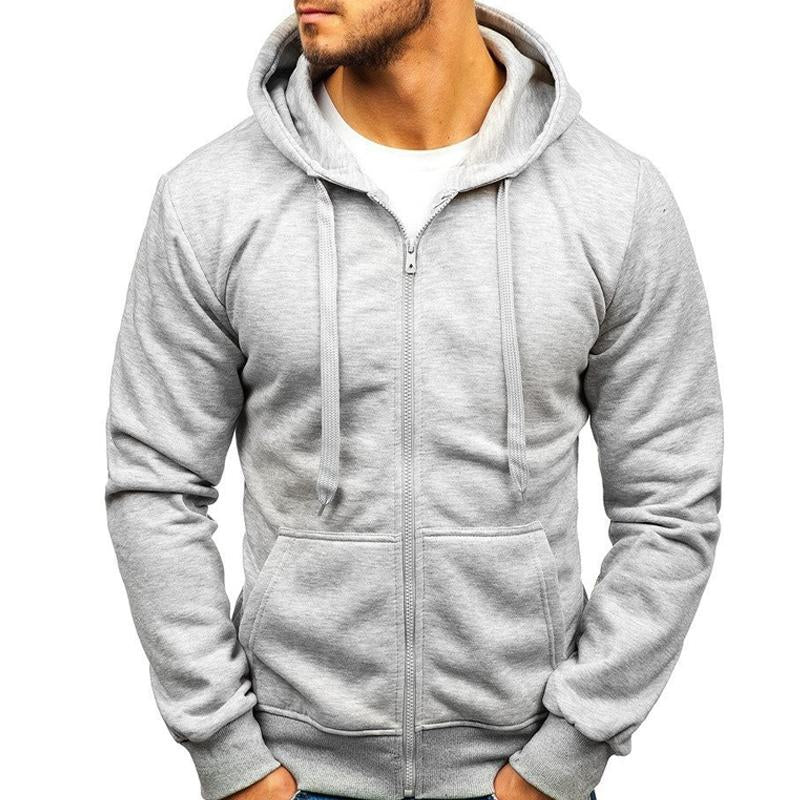 Men's Solid Color Zip Hooded Drawstring Sweatshirt DTT25082002