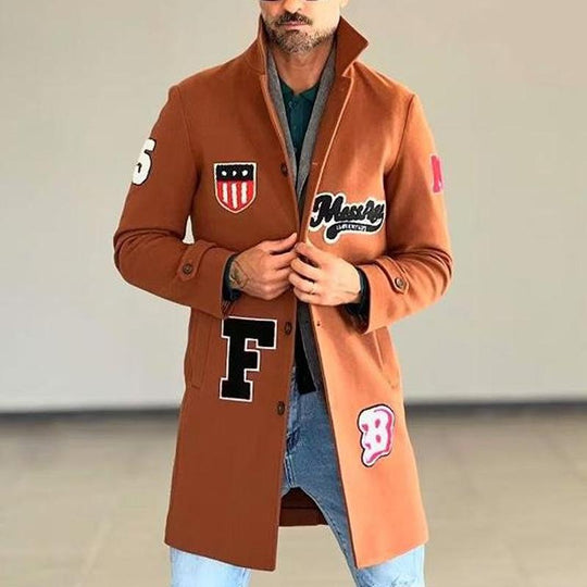 Men's Lapel Mid-length Lettered Coat 9261111771320