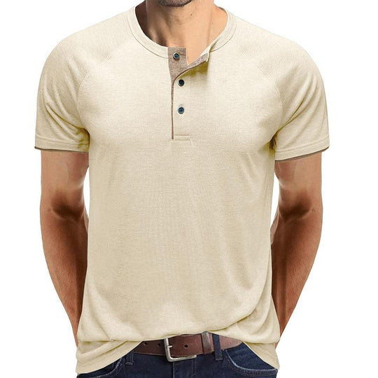Men's Casual Contrasting Henley Collar Short Sleeve T-Shirt 9261135528120