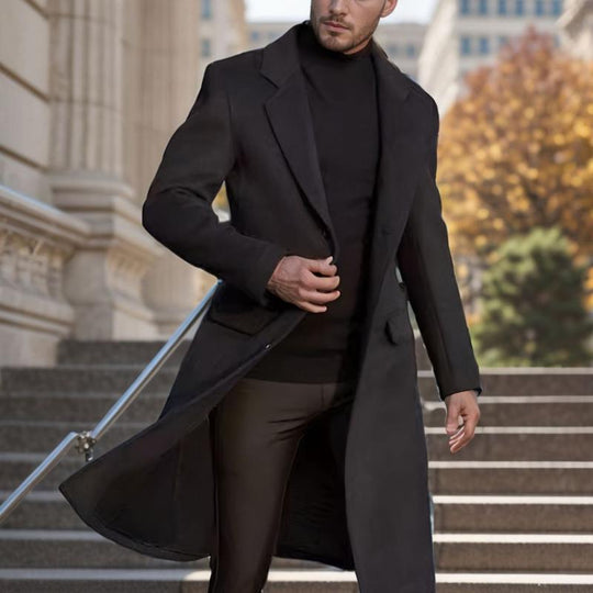 Men's Casual Lapel Solid Color Long Coat 9261106528440