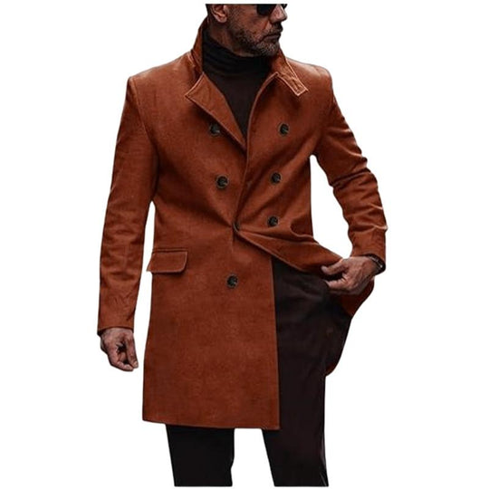 Men's Solid Color Double-breasted Stand Collar Coat 9261105217720