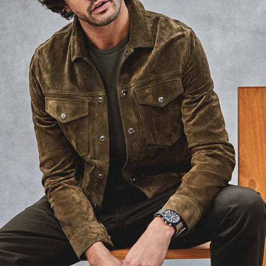 Men's Vintage Suede Button Jacket 9886818107576