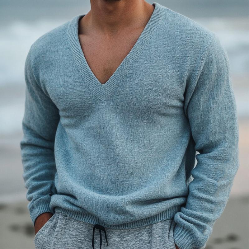 Men's Retro V-neck Casual Knitted Sweater 9885838246072