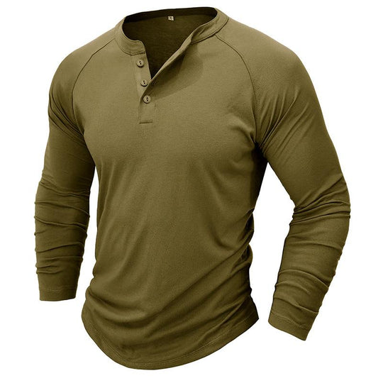 Men's Casual Solid Color Henley Collar Raglan Long Sleeve T-Shirt 9261136380088