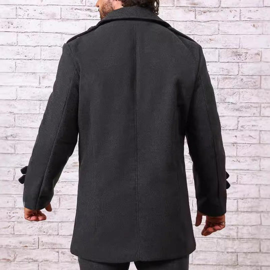 Men's Stylish Solid Color Lapel Mid-length Coat 9261112459448