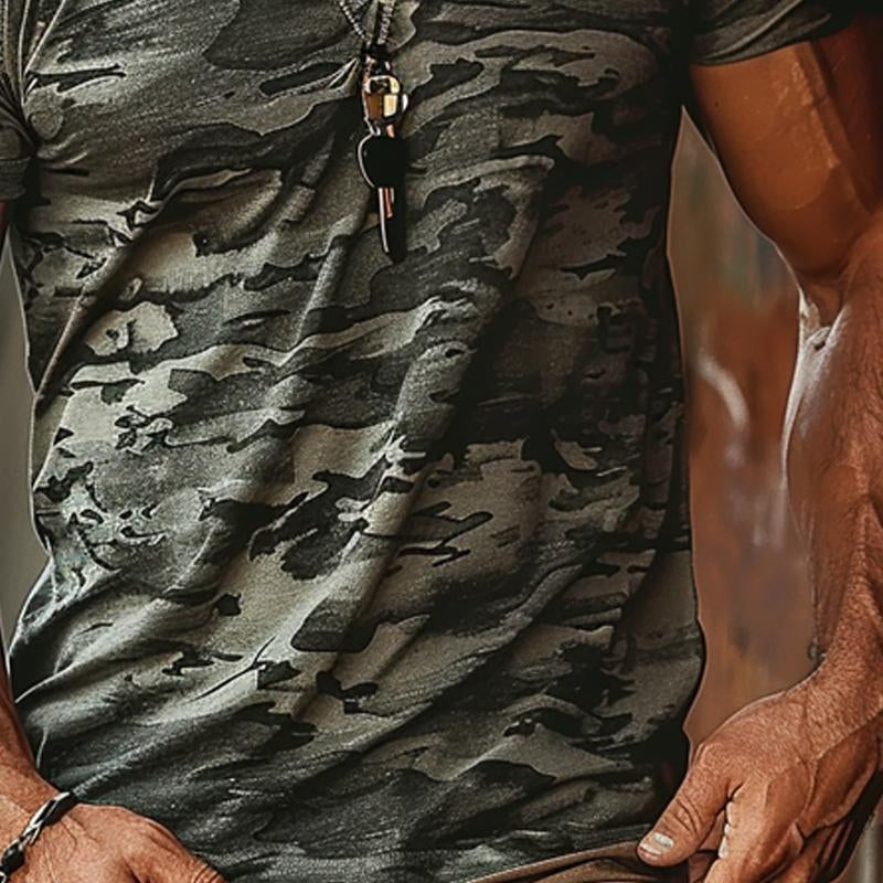 Men's Camouflage Print V-Neck Short Sleeve T-Shirt 9261118488760