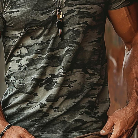 Men's Camouflage Print V-Neck Short Sleeve T-Shirt 9261118488760