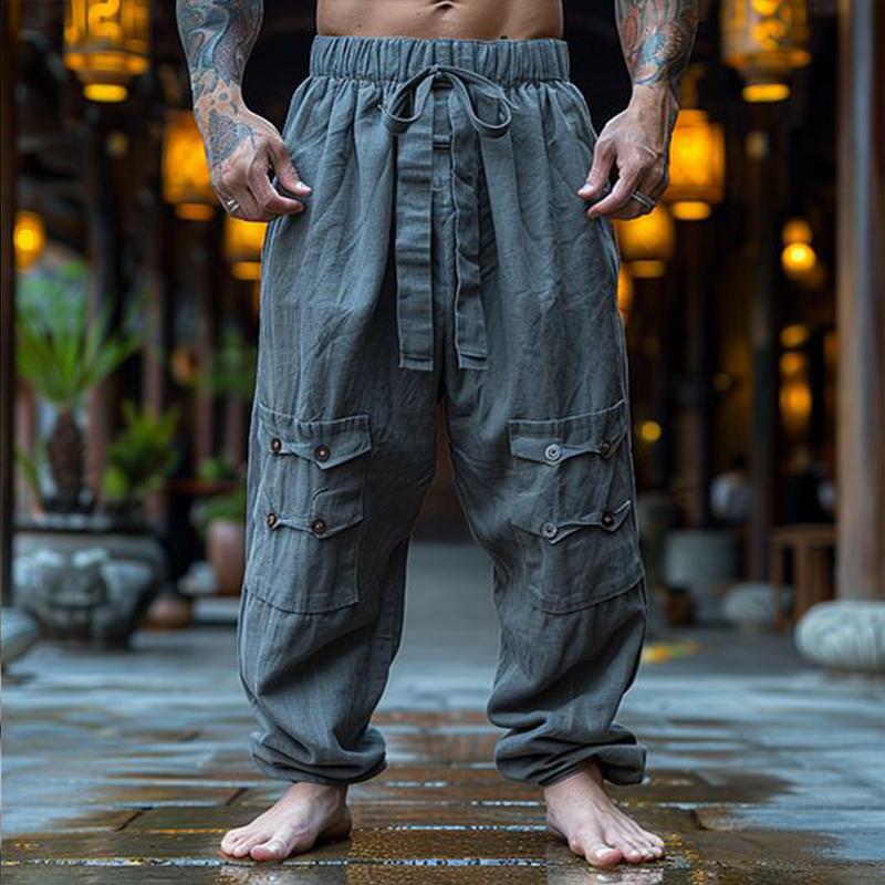 Men's Retro Casual Linen Breathable Loose Long Pants 9887382438072