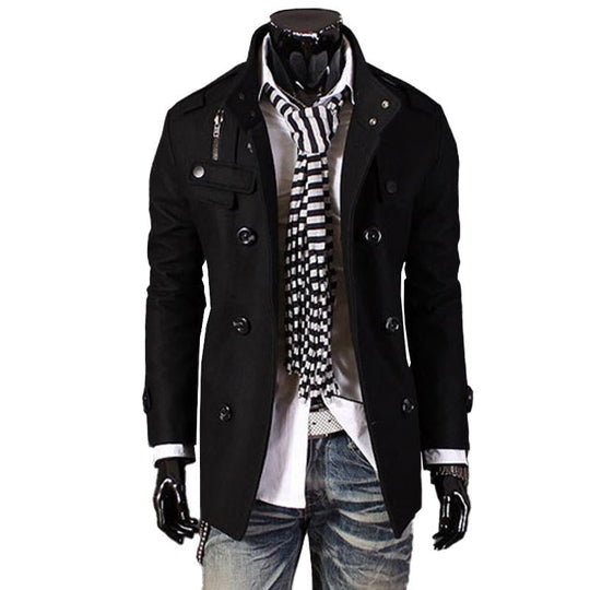 Men's Double-breasted Stand Collar Mid-length Coat 9261103513784