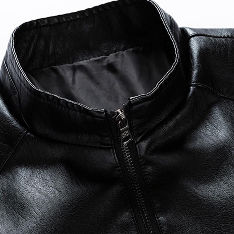 Men's Casual Stand Collar Zipper Slim Leather Jacket 9261090635960