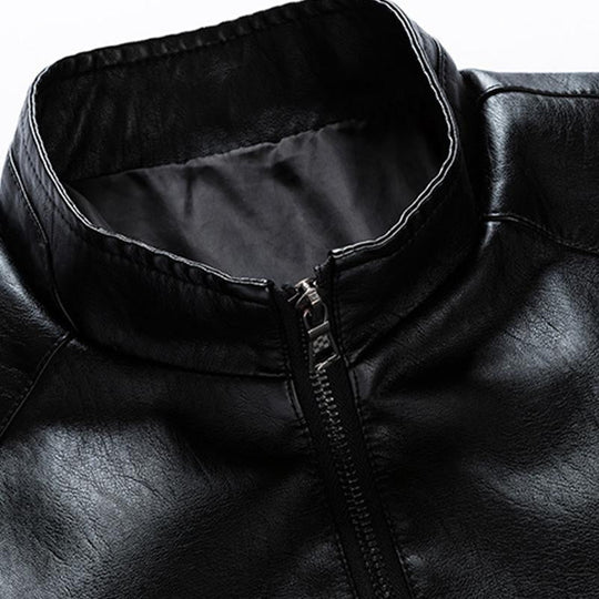 Men's Casual Stand Collar Zipper Slim Leather Jacket 9261090635960
