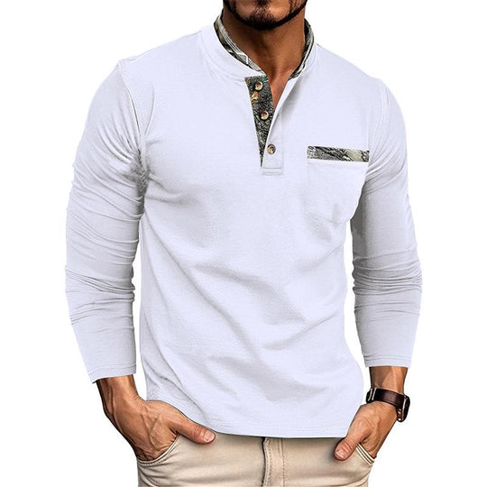 Men's Casual Henley Collar Colorblock Slim Fit Long Sleeve T-Shirt 9261139853496