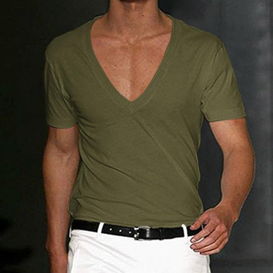 Men's Fitness Sports Solid Color Deep V Neck T-Shirt 9261119504568