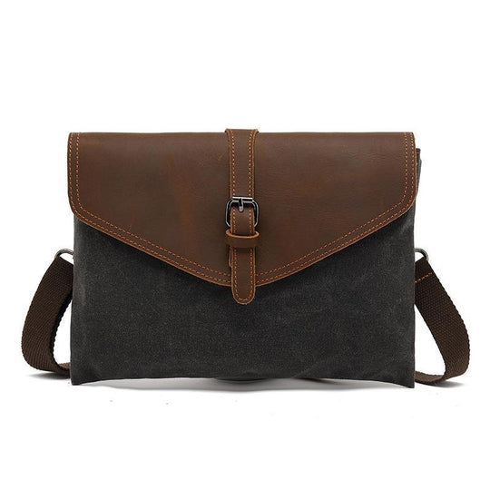 VINTAGE FLAP LEATHER CANVAS PANEL CLUTCH BAG 9262189510840