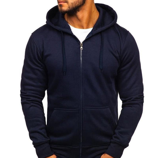 Men's Solid Color Zip Hooded Drawstring Sweatshirt DTT25082002