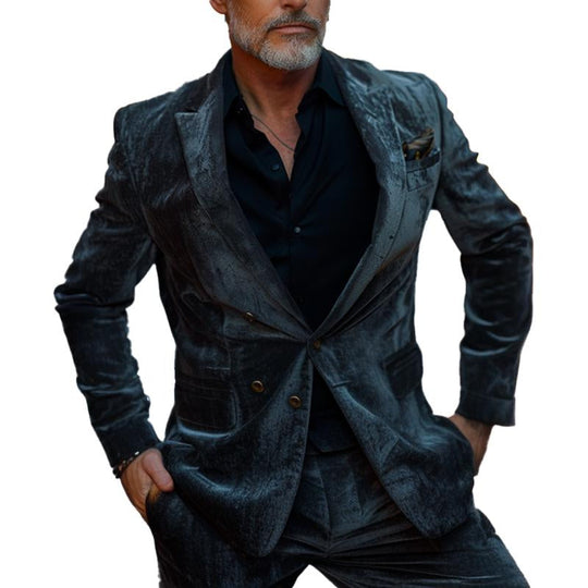 Men's Solid Velvet Button Blazer Dtt25081906