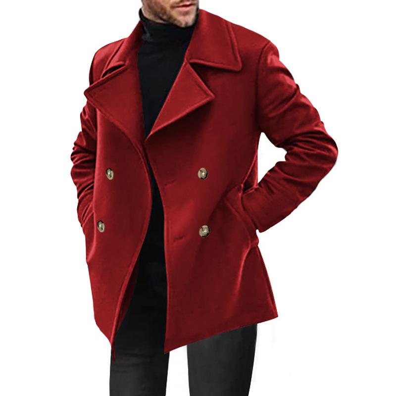 Men's Solid Loose Double Breasted Casual Coat 9261101875384