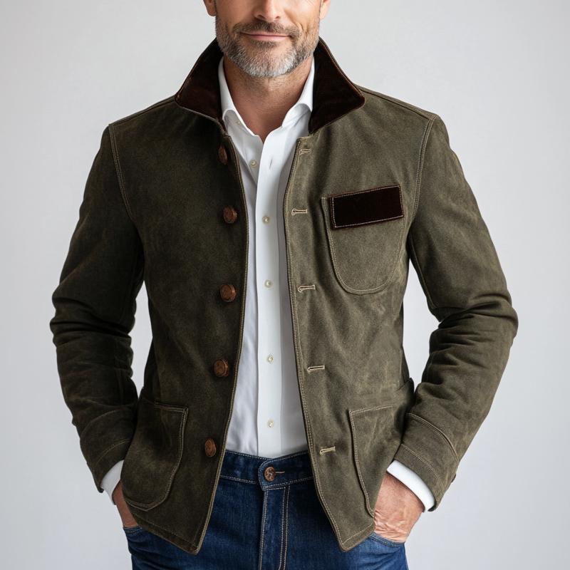 Men's Vintage Suede Patch Collar Button-down Jacket 9878729130168