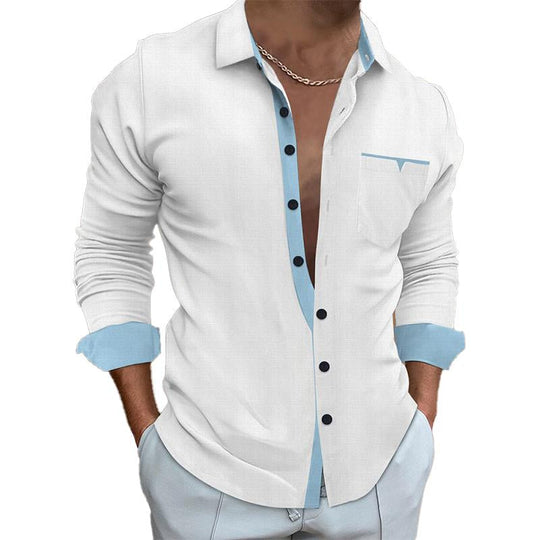 Men's Contrast Lapel Long Sleeve Shirt 9885320708280