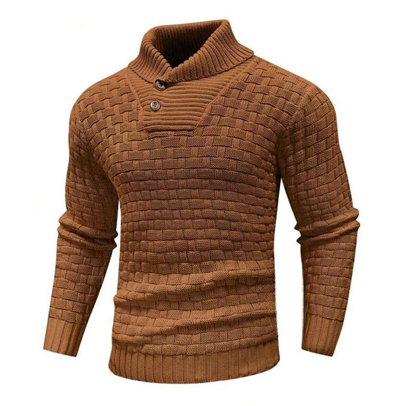 Men's Solid Color Round Neck Pullover Lapel Sweater 9262176600248