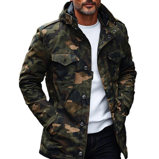 Men's Vintage Jungle Camouflage Hooded Coat 9879658660024