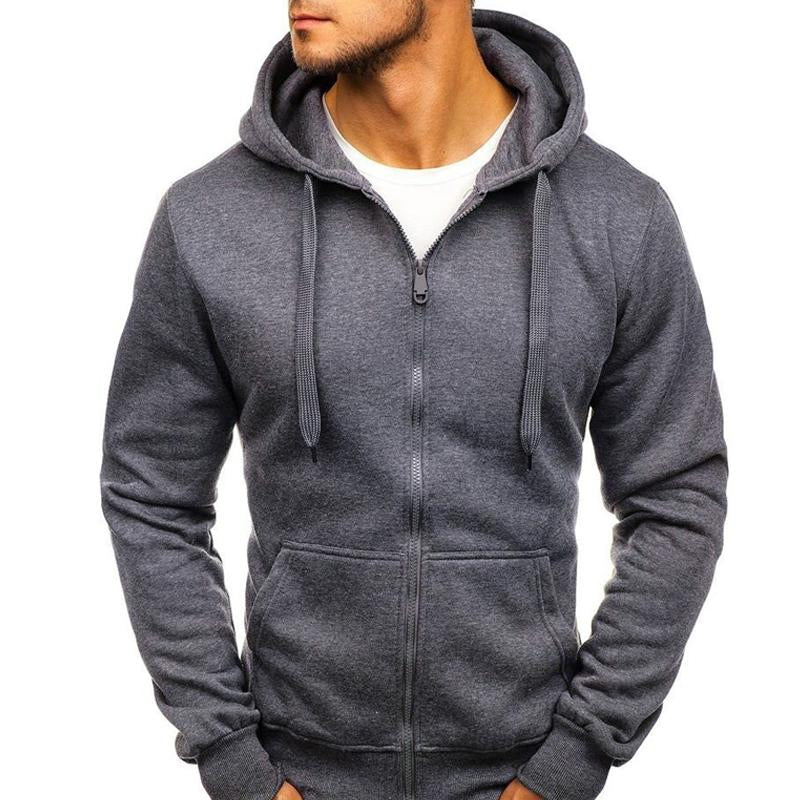 Men's Solid Color Zip Hooded Drawstring Sweatshirt DTT25082002