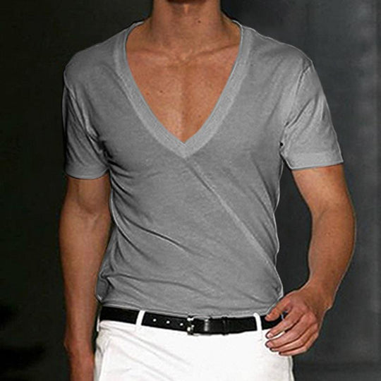 Men's Fitness Sports Solid Color Deep V Neck T-Shirt 9261119504568