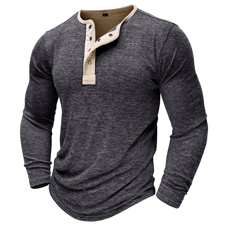 Men's Button Collar Long Sleeve T-Shirt 9261142835384