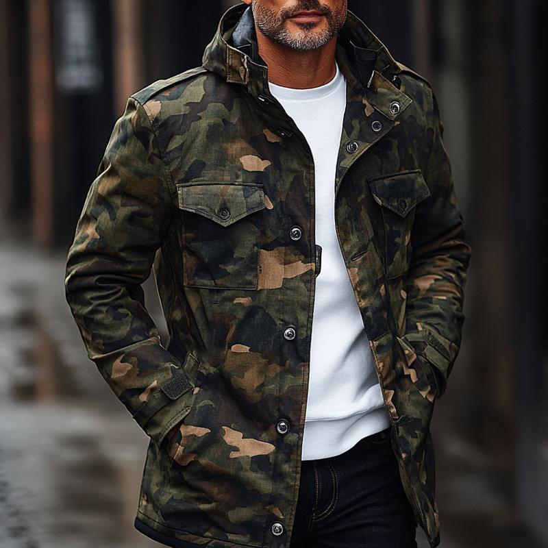 Men's Vintage Jungle Camouflage Hooded Coat 9879658660024
