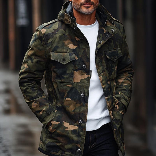 Men's Vintage Jungle Camouflage Hooded Coat 9879658660024
