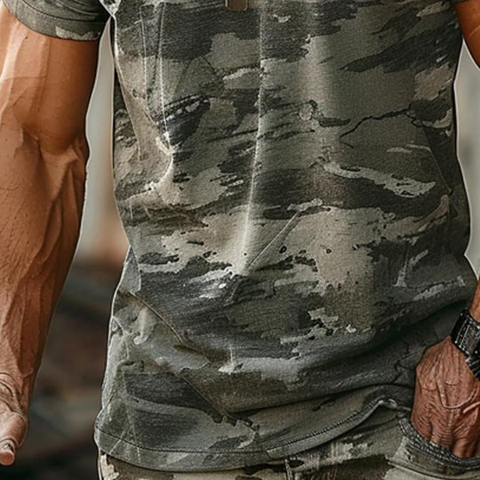 Men's Camouflage Print Round Neck Short Sleeve T-Shirt Dtt25081920