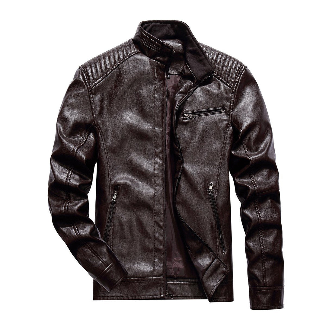 Men's Distressed Stand Collar Leather Jacket 9261095485624
