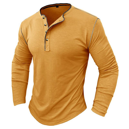 Men's Contrast Color Button Henley Neck Long Sleeve T-Shirt 9261142737080