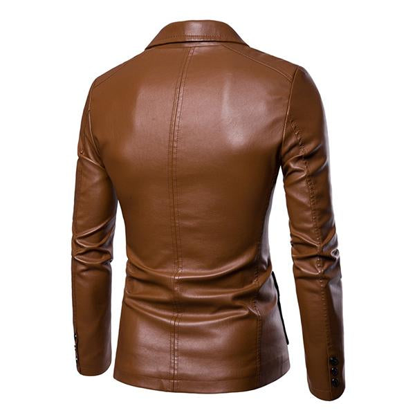 Men's Vintage Lapel Two Button Single Breasted Slim Fit PU Blazer DTT25082003