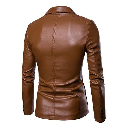 Men's Vintage Lapel Two Button Single Breasted Slim Fit PU Blazer DTT25082003