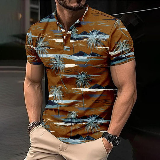 Men's Palm Hawaiian Print Button Down Short Sleeve T-Shirt 9261137068216